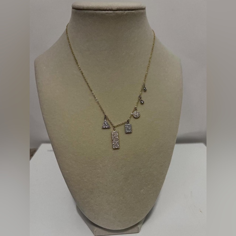 NEW Gold Plated Sterling Silver Multi Shaped Swarovski Crystal Accented Pendant